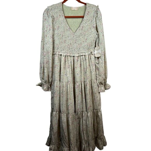 Altar'd State Prairie Dress Long Floral Smocked Tiered Cottagecore Medium Maxi - Picture 1 of 16